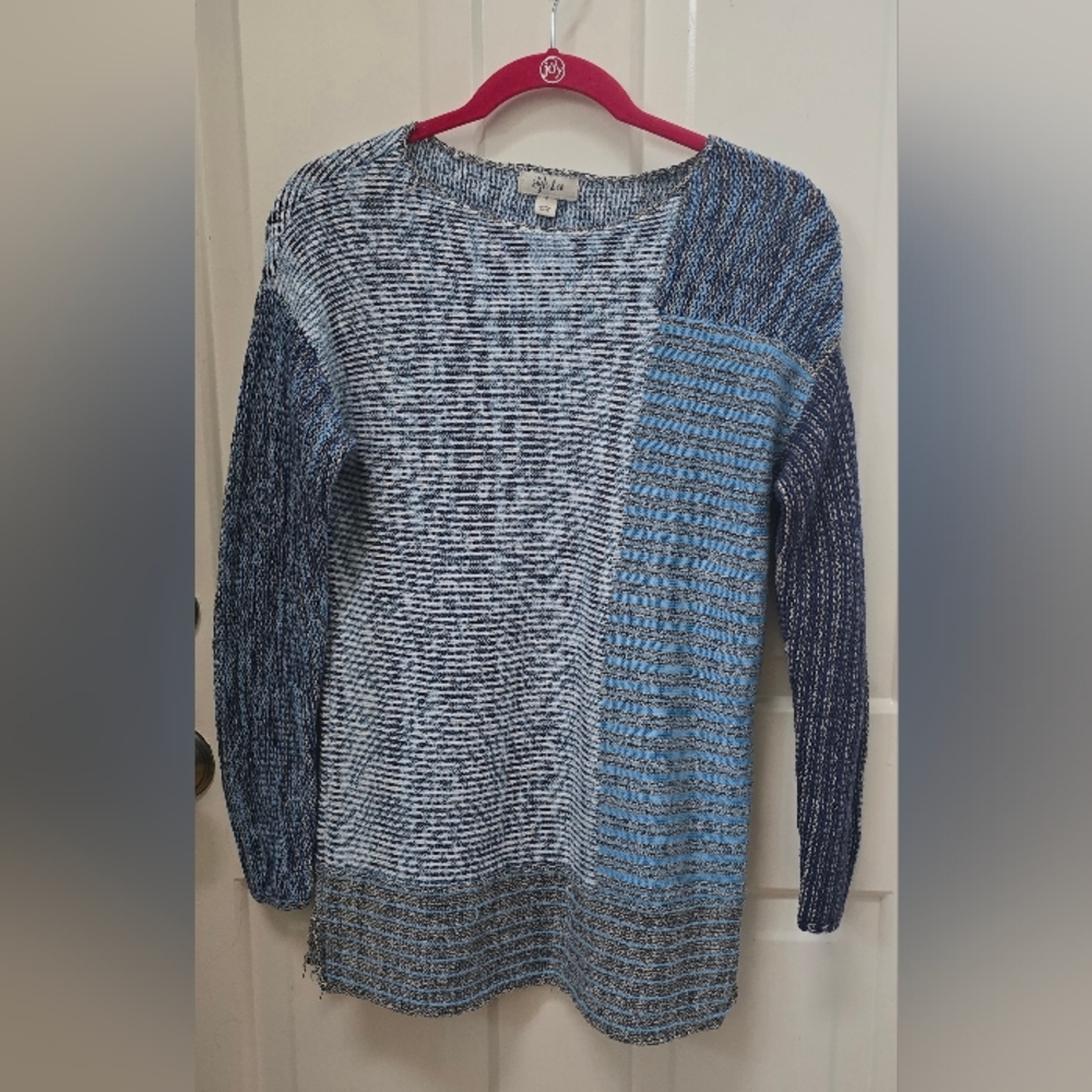 Style And Co. Blue And White  Color Block Boat  Women's Sweater-Size S-Worn Once